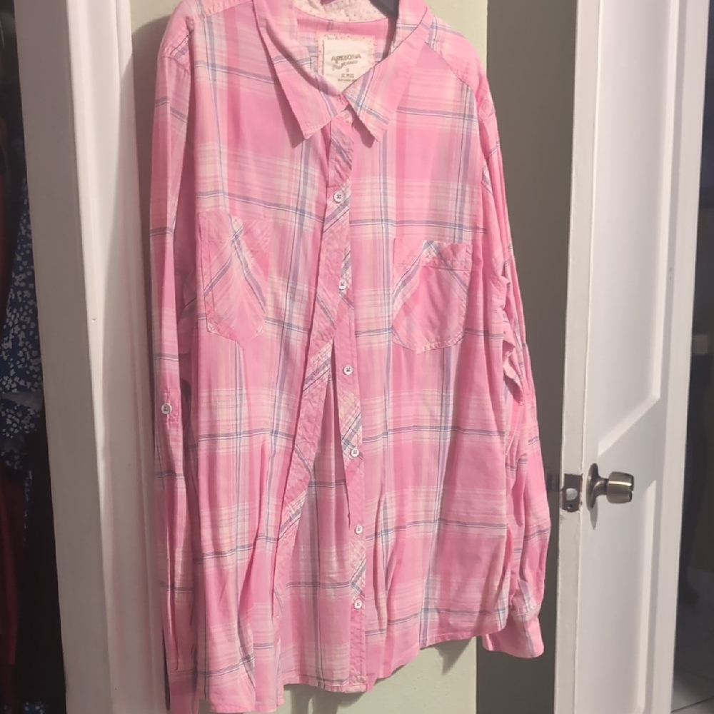 Arizona Jean Company Pink Plaid Button Down Shirt